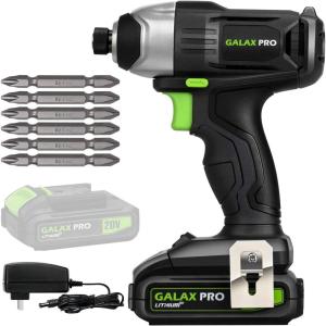 image:imageGALAX PRO Impact Driver 20 V Lithium Ion 14 Hex Cordless Driver with LED Work Light 6 Pieces Screwdriver Bits Variable Speed 02800 RPM 13 Ah Battery and Charger IncludedImpact Driver