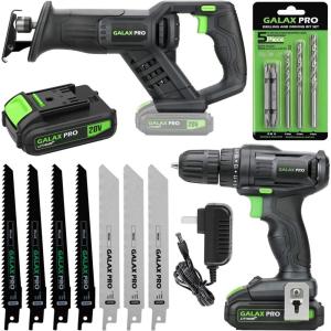 image:imageGALAX PRO 20 V Max Cordless Combo Kit 20 Nm Impact Drill Driver Reciprocating Saw 03000 SPM 13 Ah Liion Battery Pack with Charger and 7 Pieces blades